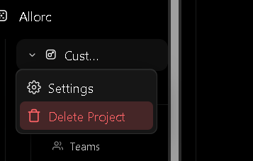 Delete project confirmation dialog showing the type-to-confirm flow